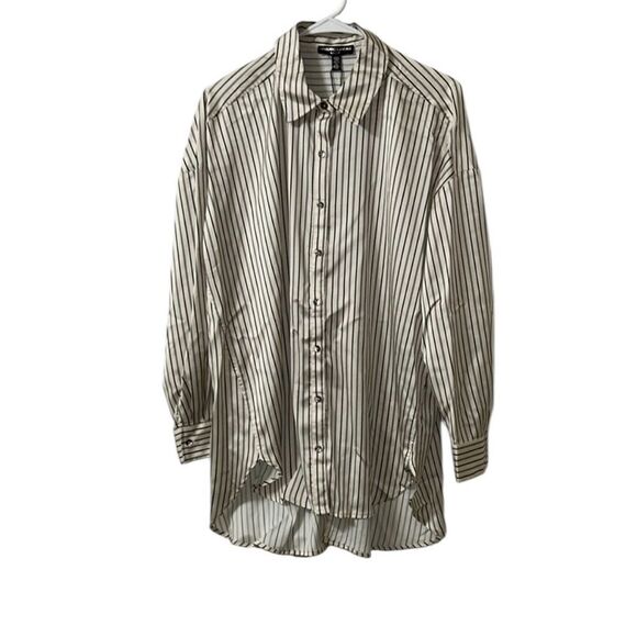 Adrienne Landau Stripe Satiny Button Down Shirt(Size Medium) - Picture 4 of 9